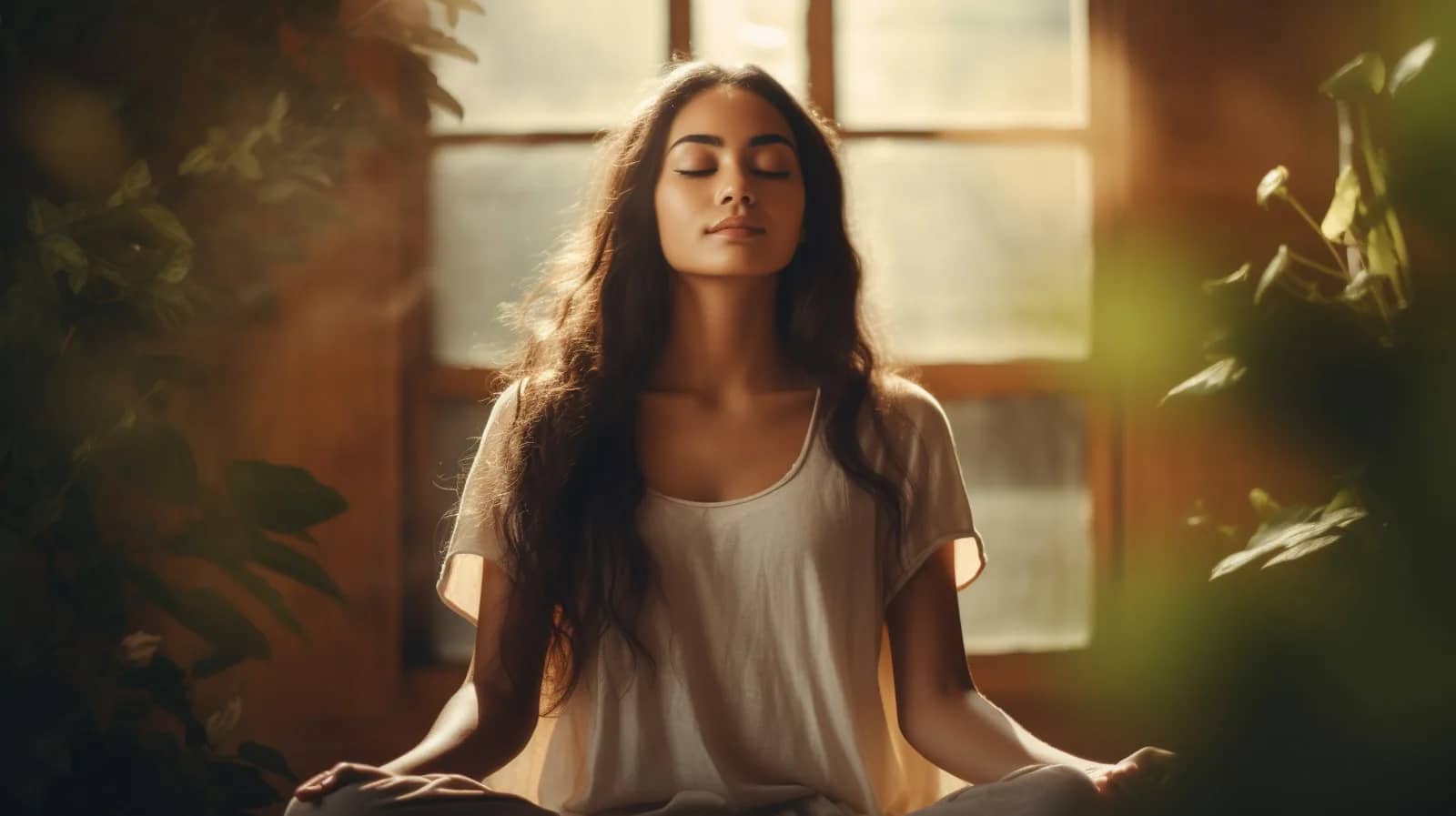 A woman reducing her stress and anxiety through meditation