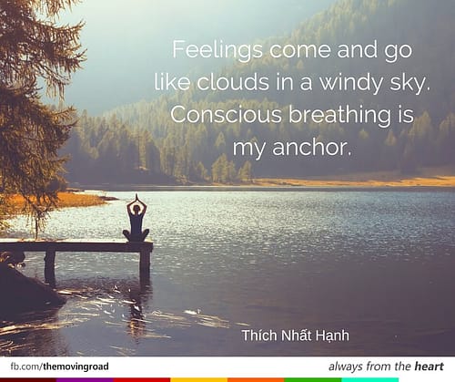 Feelings come and go like clouds in a windy sky. Conscious breathing is my anchor. Thích Nhất Hạnh
