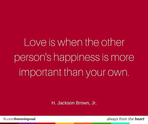 Love is when the other person's happiness is more important than your own. H. Jackson Brown, Jr.