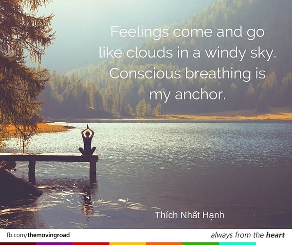 Feelings come and go like clouds in a windy sky. Conscious breathing is my anchor. Thích Nhất Hạnh