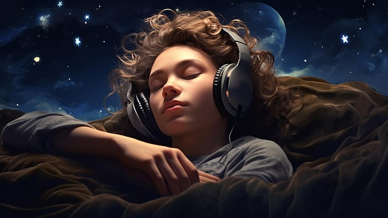 Meditation for better sleep girl sleeping headphones guided meditation by Steven Webb
