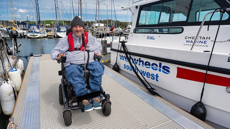 Steven Webb out on WetWheels Cornwall just about to embark on the wheelchair accessible boat for the first time
