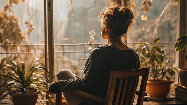 A woman sat looking out the window being mindful of her chronic pain mindfulness techniques for chronic pain