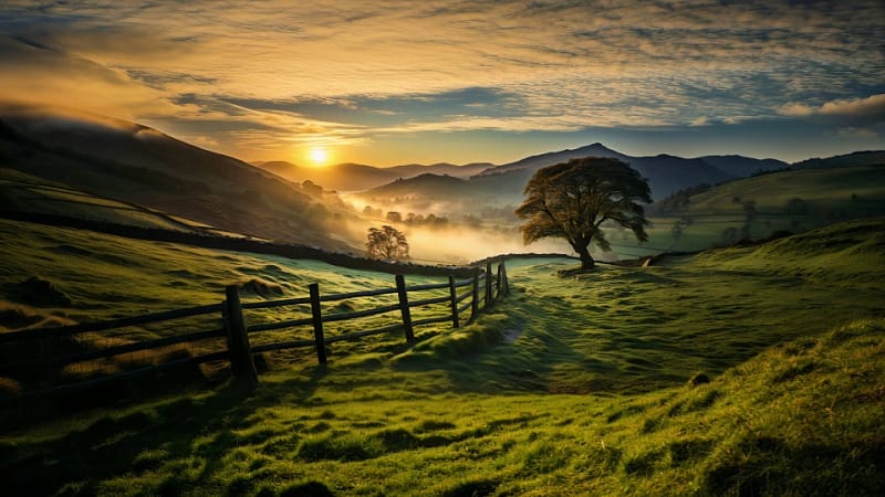 Morning sunrise English countryside